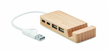 Logo trade promotional products image of: Bamboo USB 4 ports hub