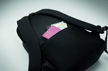 Logo trade promotional products image of: A 15-inch laptop backpack made of recycled pre-consumer cotton and recycled polyester with customizable printing.