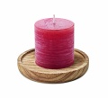 Candle on round wooden base, Red