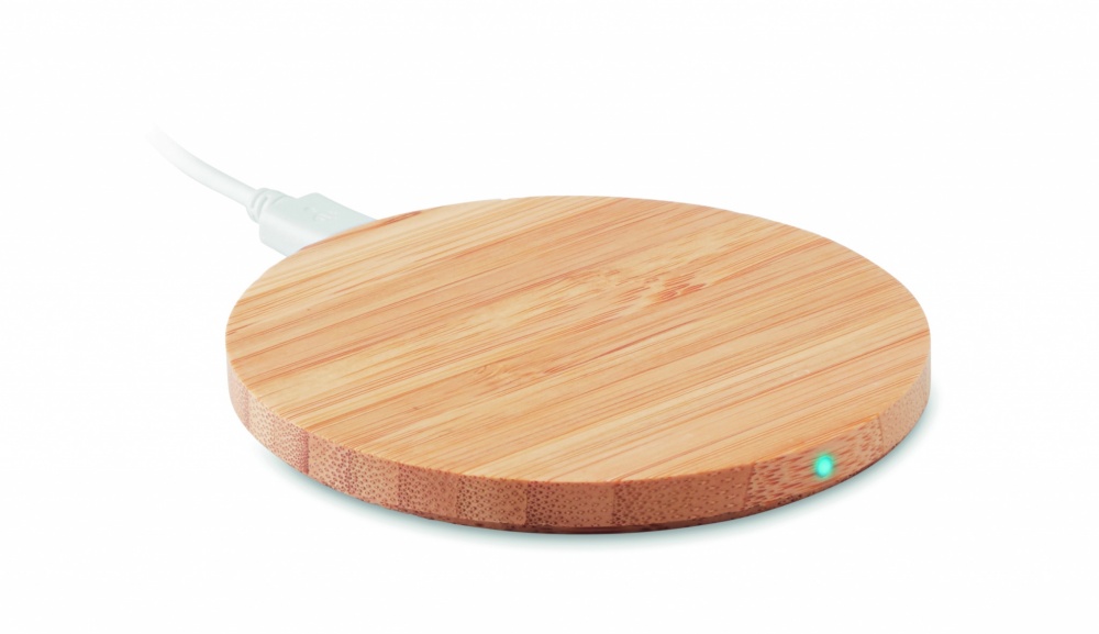 Logo trade promotional gifts image of: Wireless charger bamboo 10W RUNDO +