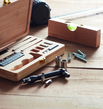 Logo trade promotional giveaways image of: 21 pcs tool set in bamboo case