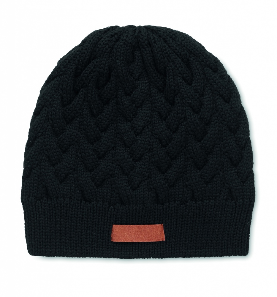 Logo trade promotional merchandise photo of: Cable knit beanie in RPET