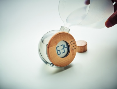 Logo trade promotional giveaways picture of: Water powered bamboo LCD clock
