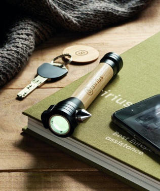 Logotrade corporate gifts photo of: 3-in-1 bamboo flashlight with an emergency hammer and seatbelt cutter