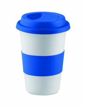 Logo trade promotional items image of: Ceramic mug w/ lid and sleeve