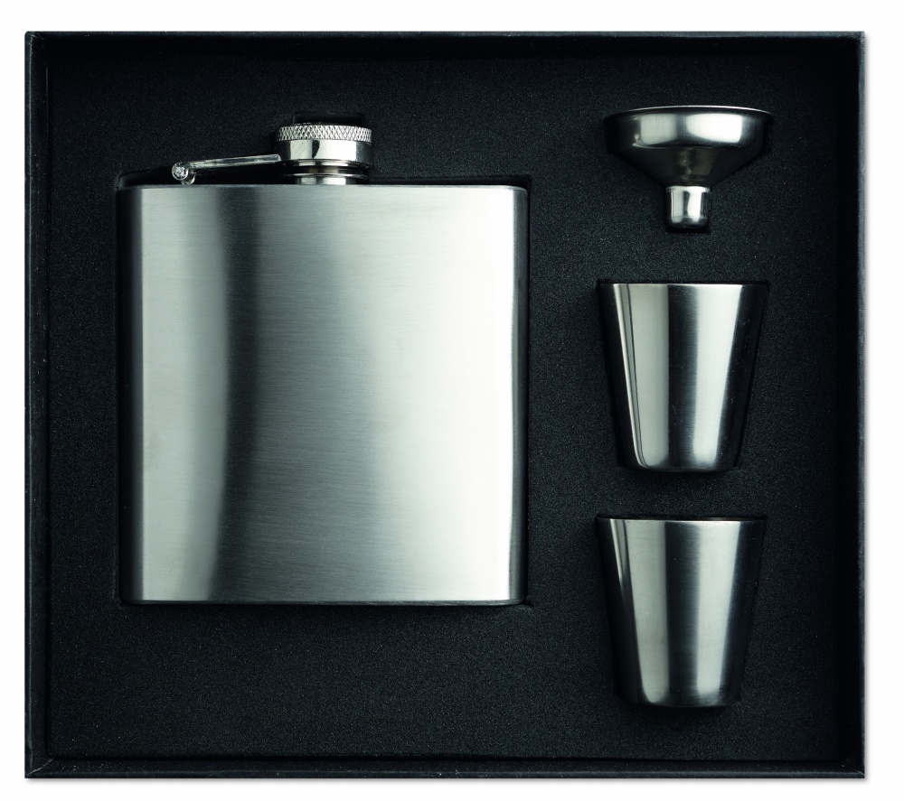 Logotrade promotional item picture of: Slim hip flask w 2 cups set