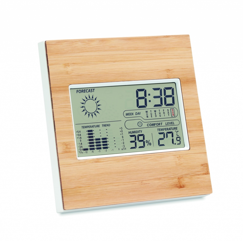 Logo trade business gift photo of: Weather station bamboo front TURKU