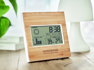 Logo trade promotional gift photo of: Weather station bamboo front TURKU