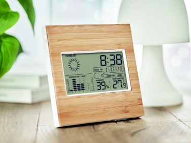 Logo trade promotional gifts picture of: Weather station bamboo front TURKU
