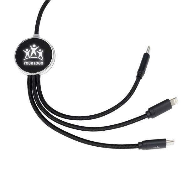 Logo trade advertising product photo of: 3in1 long cable with elighted logo for engraving, W201TG