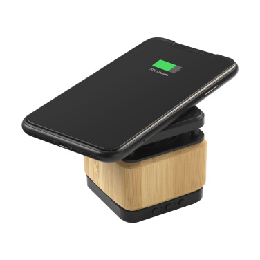 Logotrade promotional item image of: Bamboo Block Speaker with wireless charger