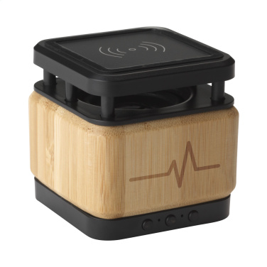 Logo trade promotional item photo of: Bamboo Block Speaker with wireless charger
