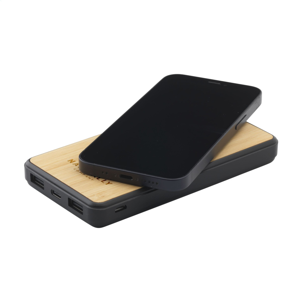 Logotrade promotional gift image of: Boru Bamboo RCS Recycled ABS Powerbank Wireless Charger