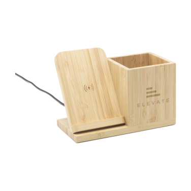 Logo trade promotional product photo of: Bamboo Boss 15W charger/pen holder