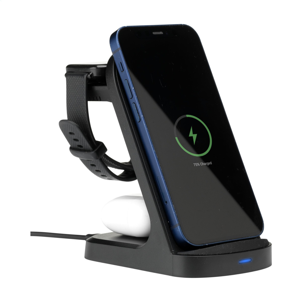 Logotrade promotional items photo of: Triple-Up RCS Recycled ABS Wireless Charger Stand