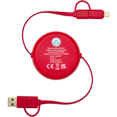 Logotrade promotional gift image of: Alasia 5-in-1 100 cm recycled plastic and aluminium retractable data sync and 45W fast charge cable