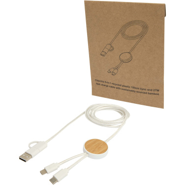 Logotrade business gifts photo of: Chechia 5-in-1 recycled plastic 150 cm data sync and 27W fast charge cable with bamboo details