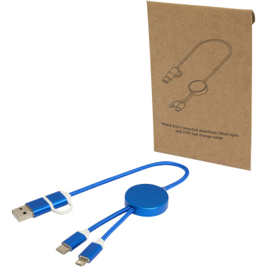 Logo trade promotional giveaways image of: Alasia 5-in-1 recycled aluminium and plastic 30 cm data sync and 27W fast charge cable