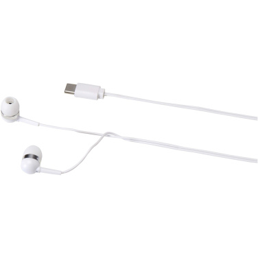 Logo trade corporate gifts image of: Dofida wired Type-C earbuds with recycled plastic storage box