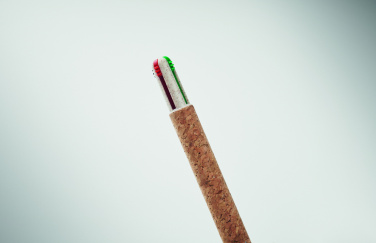 Logo trade promotional giveaways image of: Cork 4-colour ink ball pen
