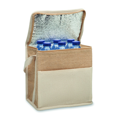 Logo trade promotional giveaways image of: Jute and canvas cooler bag 3L
