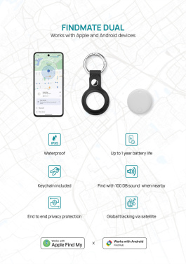 Logo trade promotional giveaways image of: Findmate Dual RCS recycled plastic item finder IPX 5