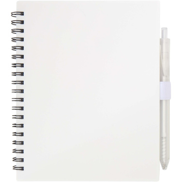 Logo trade business gift photo of: Niove recycled plastic soft cover notebook and ballpoint pen set (blue ink)