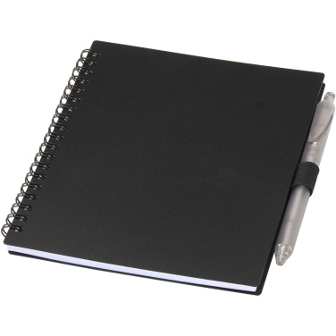Logo trade promotional gifts image of: Niove recycled plastic soft cover notebook and ballpoint pen set (blue ink)