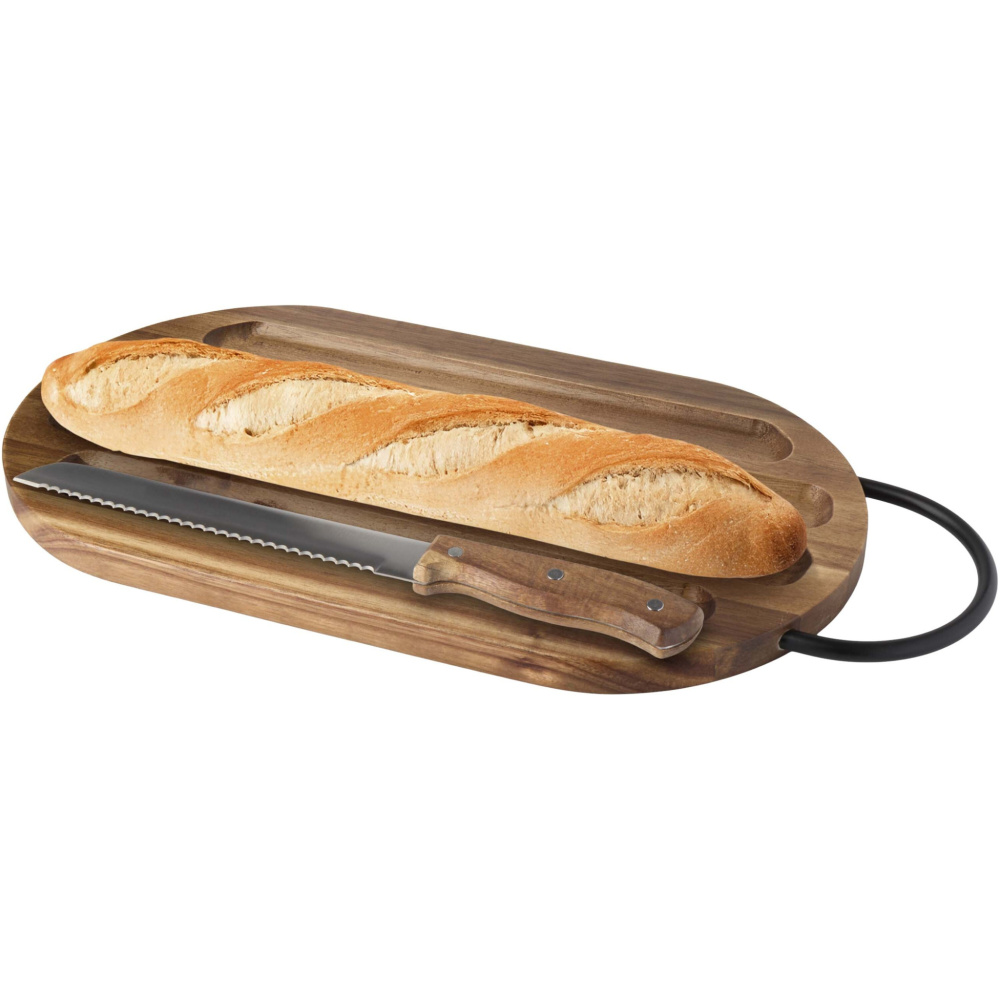 Logotrade promotional items photo of: Prestige acacia wood chopping board with bread knife