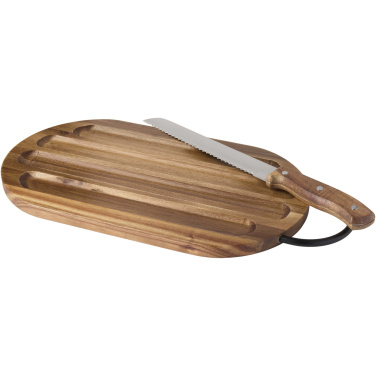 Logo trade promotional merchandise picture of: Prestige acacia wood chopping board with bread knife