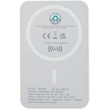 Logo trade promotional items picture of: Acrab 10.000 mAh 15W magnetic wireless power bank with 20W PD - made from recycled plastic