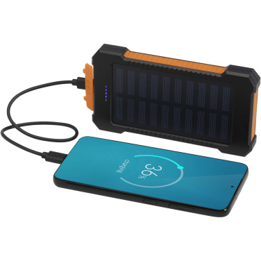 Logo trade corporate gifts image of: Altair 5000 mAh 10W recycled plastic rugged solar power bank with built-in torch