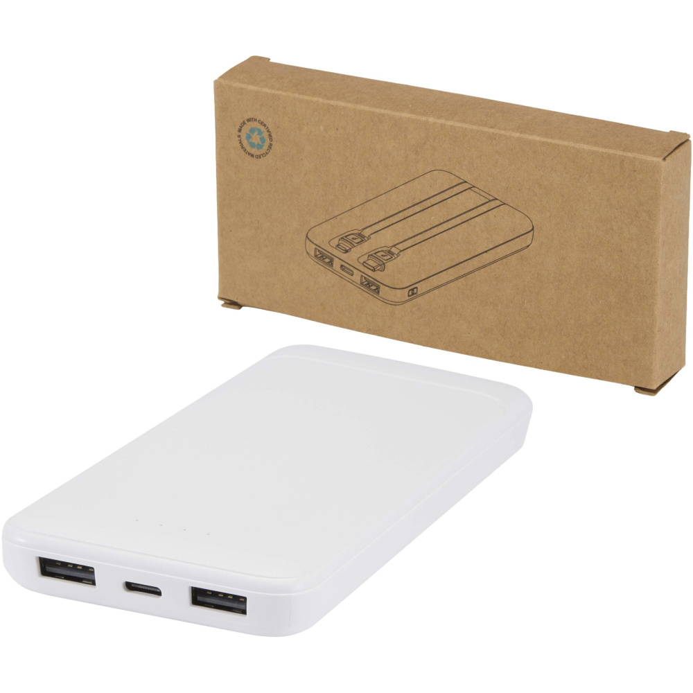 Logotrade promotional giveaways photo of: Adhil 10.000 mAh 10W recycled plastic power bank with 2 built-in cables