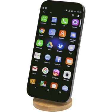 Logo trade advertising product photo of: Alcor recycled plastic foldeable magnetic phone stand with bamboo details