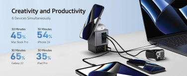 Logo trade promotional merchandise picture of: Urban Vitamin Sacramento 105W GAN charger+retractable cables