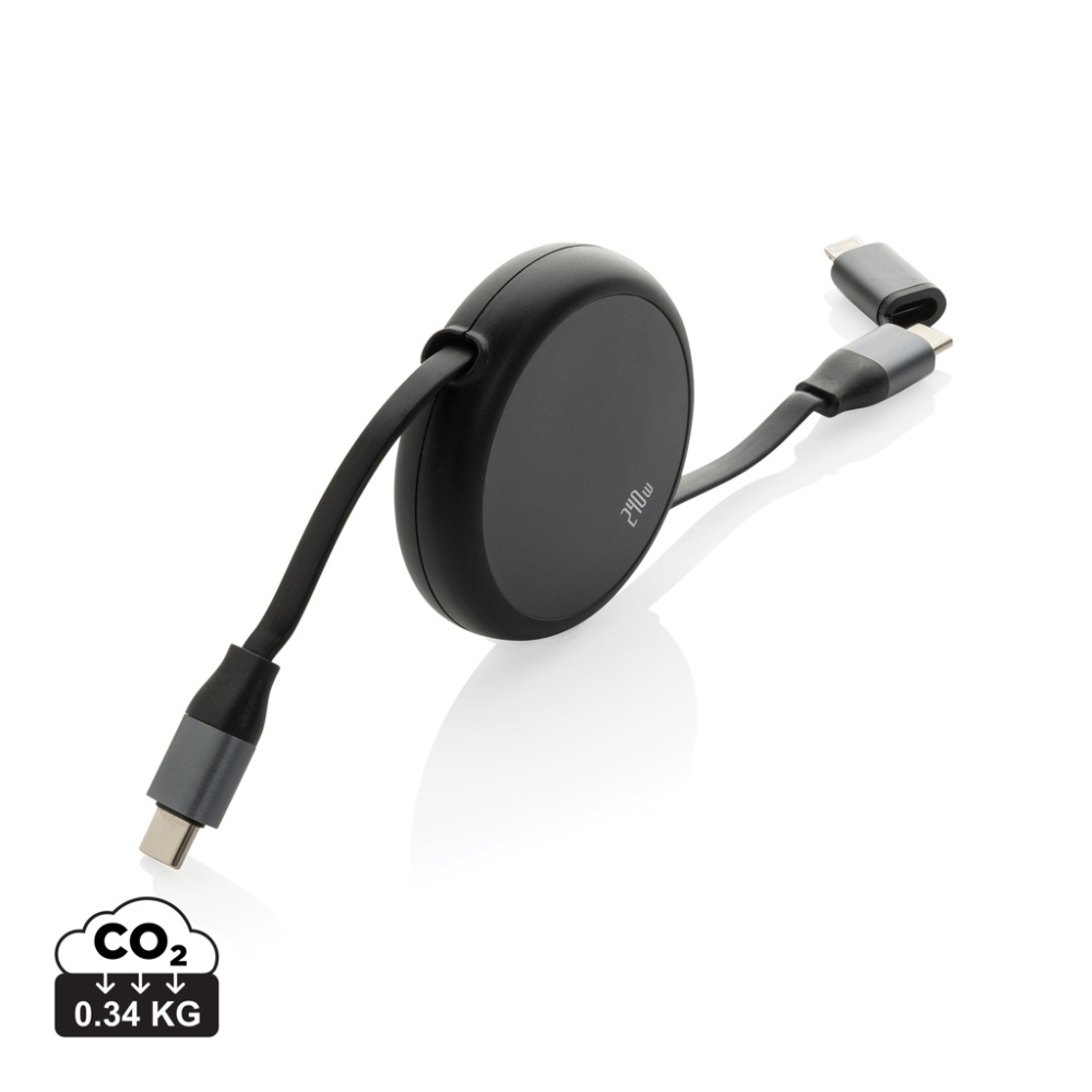 Logotrade advertising product image of: Terra RCS recycled aluminium retractable 240W 2-in-1 cable