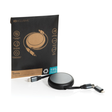 Logo trade promotional items image of: Terra RCS recycled aluminium retractable 240W 2-in-1 cable