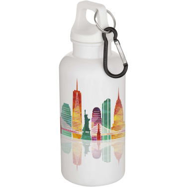Logotrade business gift image of: Oregon 400 ml solid colour RCS recycled plastic water bottle with carabiner