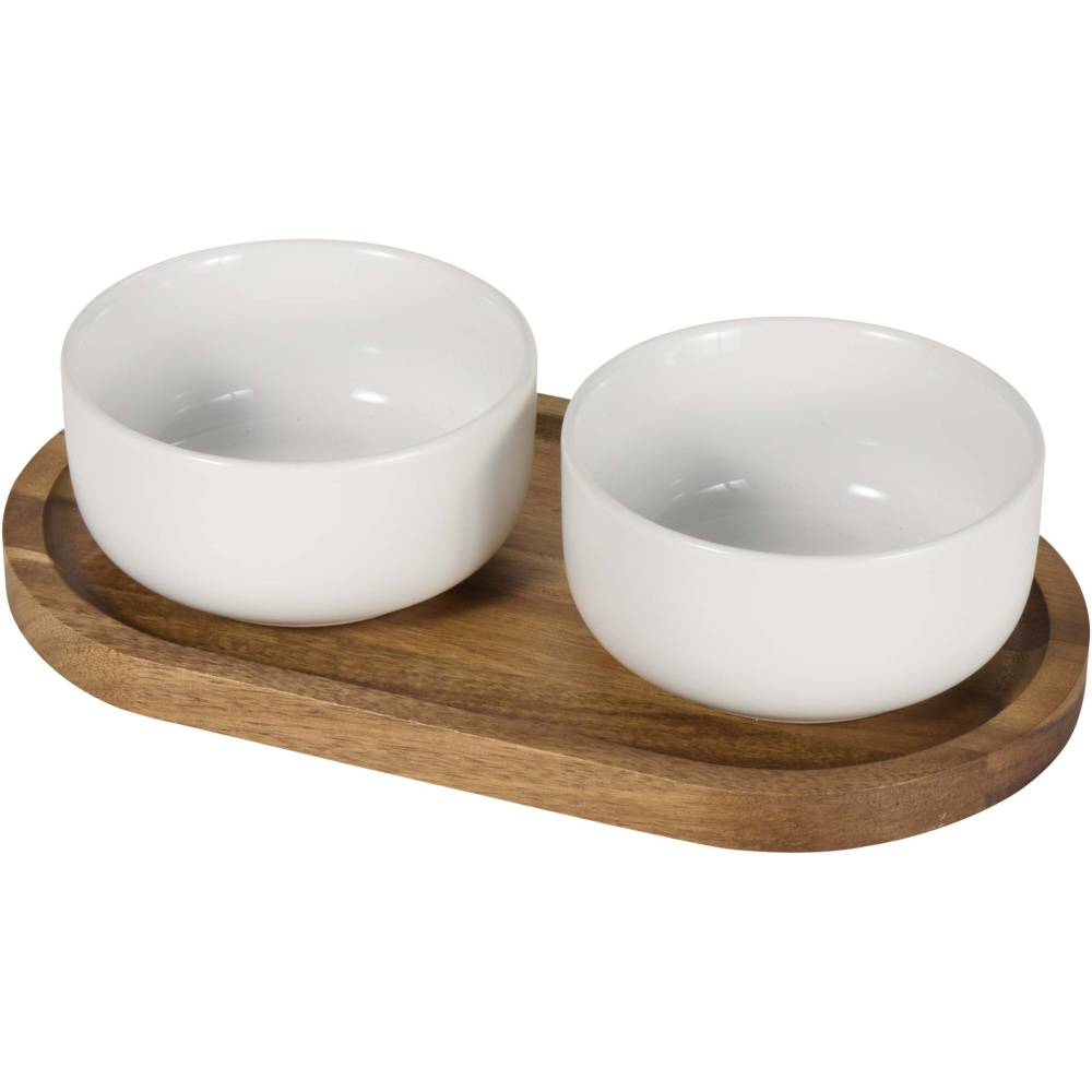Logotrade promotional products photo of: Noa wooden tray and ceramic serving bowls set