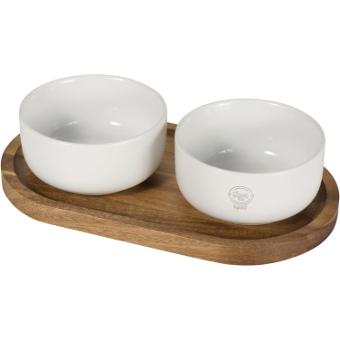 Logotrade promotional item picture of: Noa wooden tray and ceramic serving bowls set