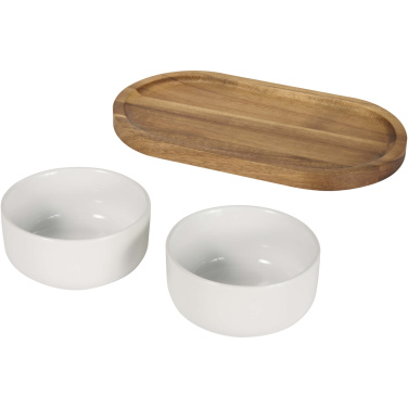 Logo trade business gift photo of: Noa wooden tray and ceramic serving bowls set
