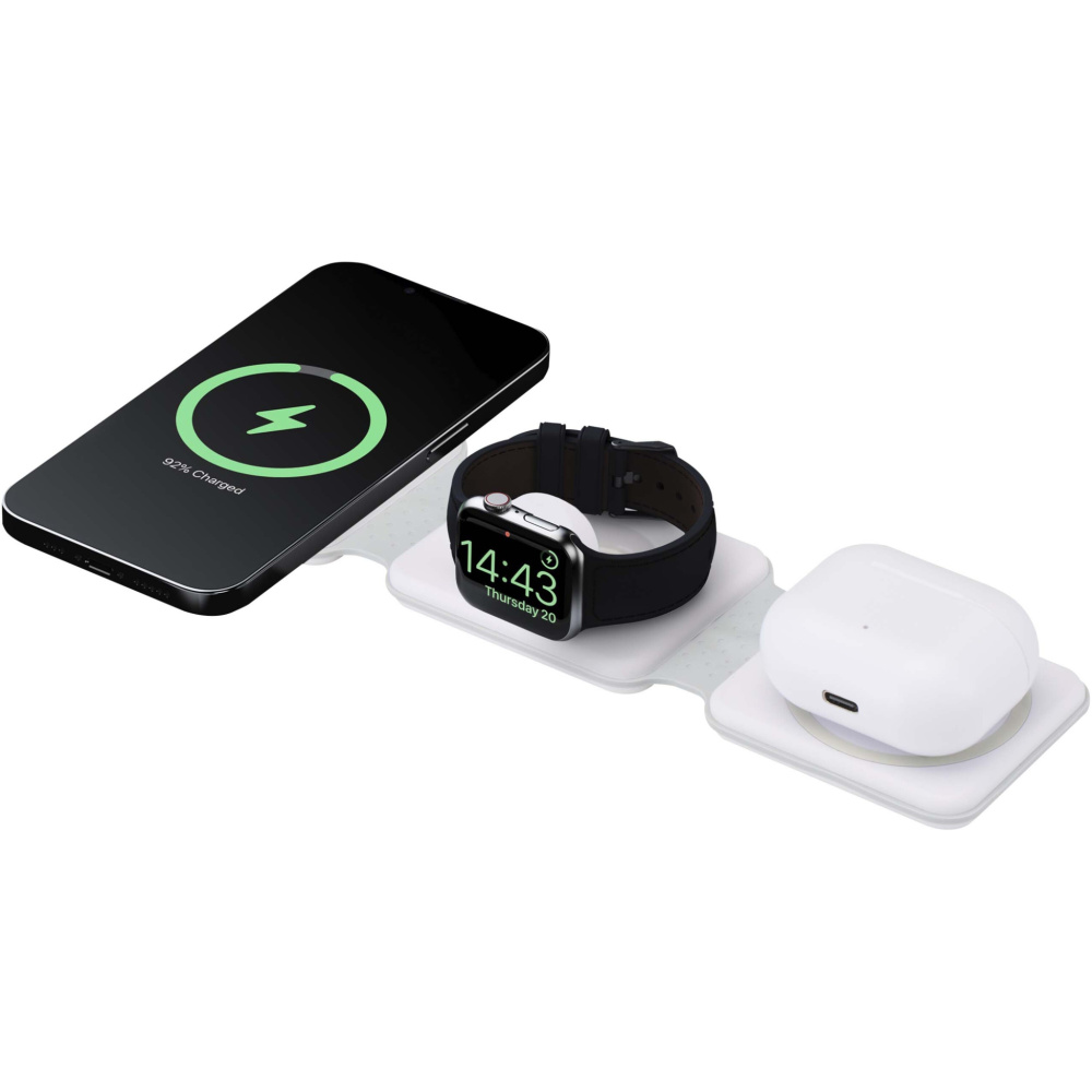 Logo trade promotional merchandise image of: Armus 3-in-1 15W recycled plastic foldable wireless charger
