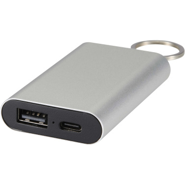Logo trade promotional item photo of: Arcturus 2000 mAh recycled aluminium power bank with keychain