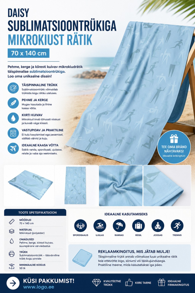 Logo trade advertising product photo of: Daisy sublimation microfiber towel 70x140 cm