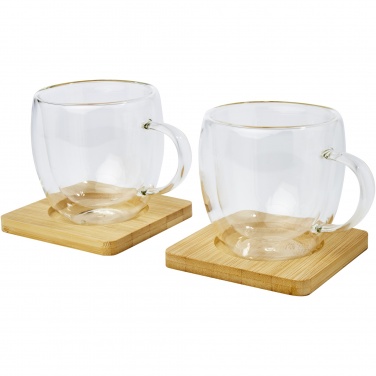Logotrade firmakingid pilt: Manti 2-osaline 250 ml topeltseinaga klaasist tass bambusest alusega 