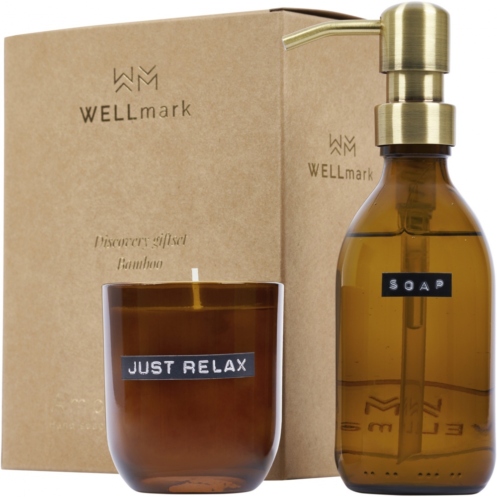 Logotrade firmakingi foto: Wellmark Discovery 200 ml käteseebi dosaator ja 150 g lõhnaküünla komplekt - bambuse lõhn