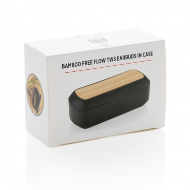 Logotrade liikelahja mainoslahja kuva: Bambuiset free flow -kuulokkeet kotelossa