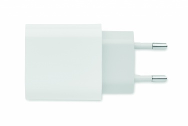 Logo trade mainoslahja ja liikelahja tuotekuva: USB-laturi EU-pistokeella