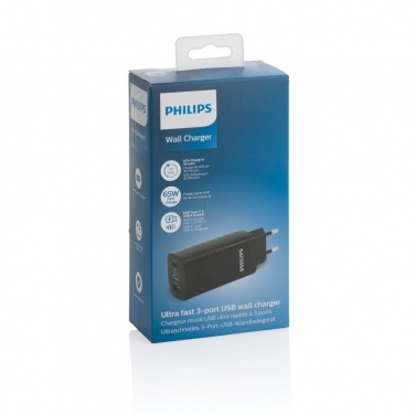 Logotrade verslo dovanos nuotrauka: „Philips“ 65 W itin greitas PD 3 prievadų USB sieninis įkroviklis