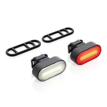 Logotrade korporatīvās dāvanas foto: Lumino RCS otrreizēji pārstrādāta plastmasas USB atkārtoti uzlādējams velosipēda lukturu komplekts